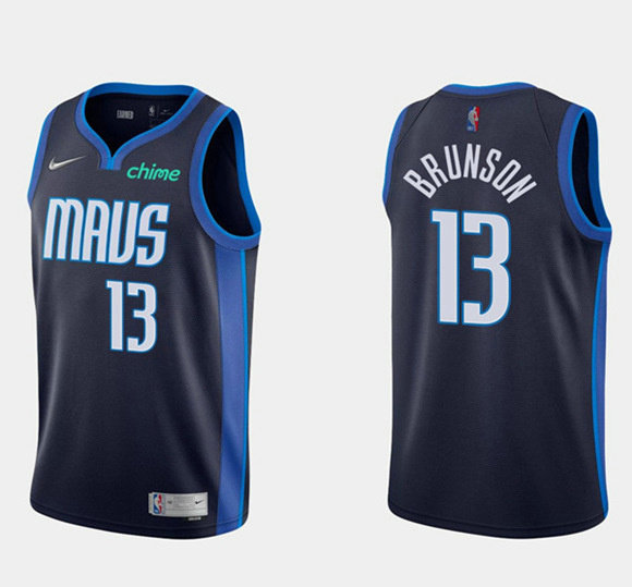 Men's Dallas Mavericks #13 Jalen Brunson Navy Stitched Basketball Jersey