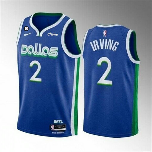 Men's Dallas Mavericks #2 Kyrie Irving Blue 2022 23 City Edition With NO.6 Patch Stitched Basketball Jersey