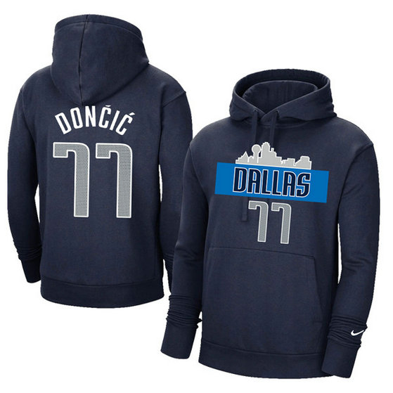Men's Dallas Mavericks #77 Luka Doncic 2021 Navy Pullover Hoodie