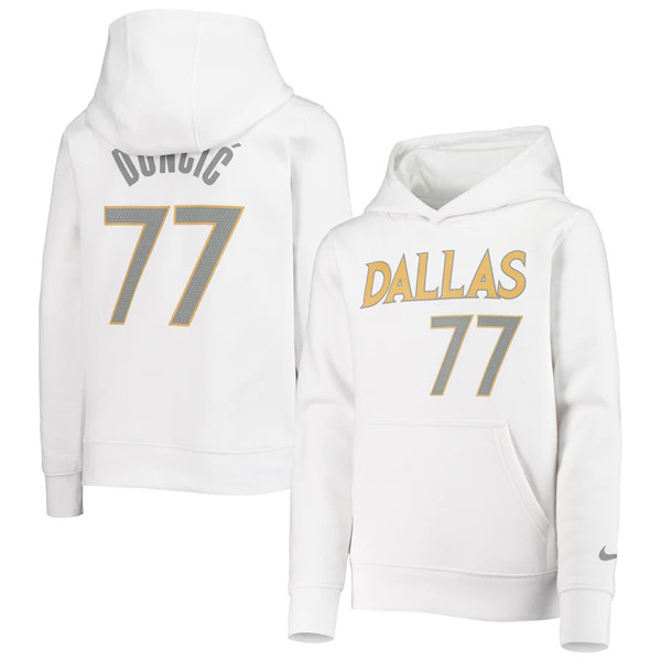 Men's Dallas Mavericks #77 Luka Doncic 2021 White Pullover Hoodie