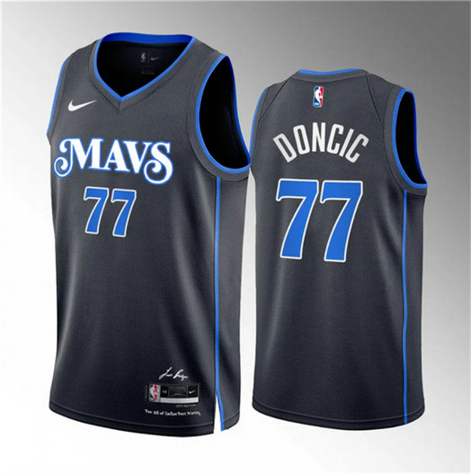 Men's Dallas Mavericks #77 Luka Doncic Black 2023 24 City Edition Stitched Basketball Jersey
