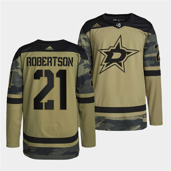 Men's Dallas Stars #21 Jason Robertson 2022 Camo Military Appreciation Night Stitched Jersey