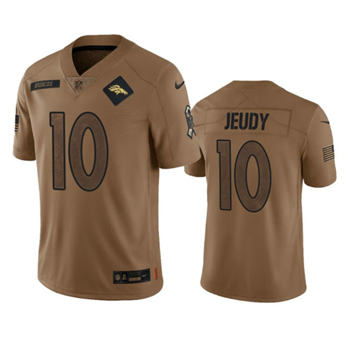 Men's Denver Broncos #10 Jerry Jeudy 2023 Brown Salute To Service Limited Stitched Football Jersey