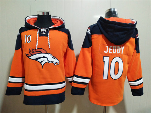 Men's Denver Broncos #10 Jerry Jeudy Orange Ageless Must-Have Lace-Up Pullover Hoodie
