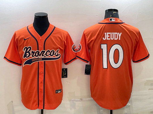 Men's Denver Broncos #10 Jerry Jeudy Orange Stitched Cool Base Nike Baseball Jersey