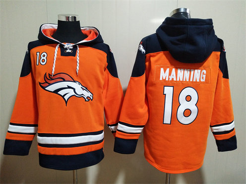Men's Denver Broncos #18 Peyton Manning Orange Ageless Must-Have Lace-Up Pullover Hoodie