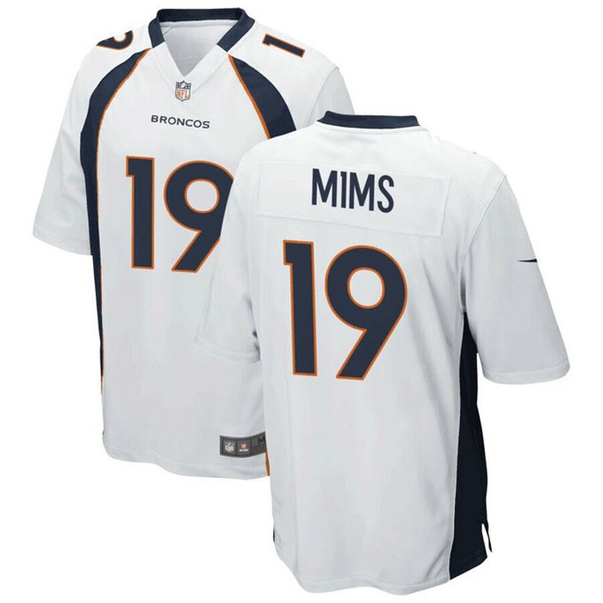 Men's Denver Broncos #19 Marvin Mims Jr. White Stitched Game Football Jersey