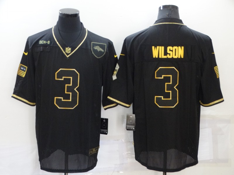 Men's Denver Broncos #3 Russell Wilson Black Gold Salute To Service Limited Stitched Jersey