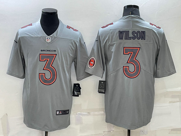 Men's Denver Broncos #3 Russell Wilson Grey Atmosphere Fashion Stitched Jersey