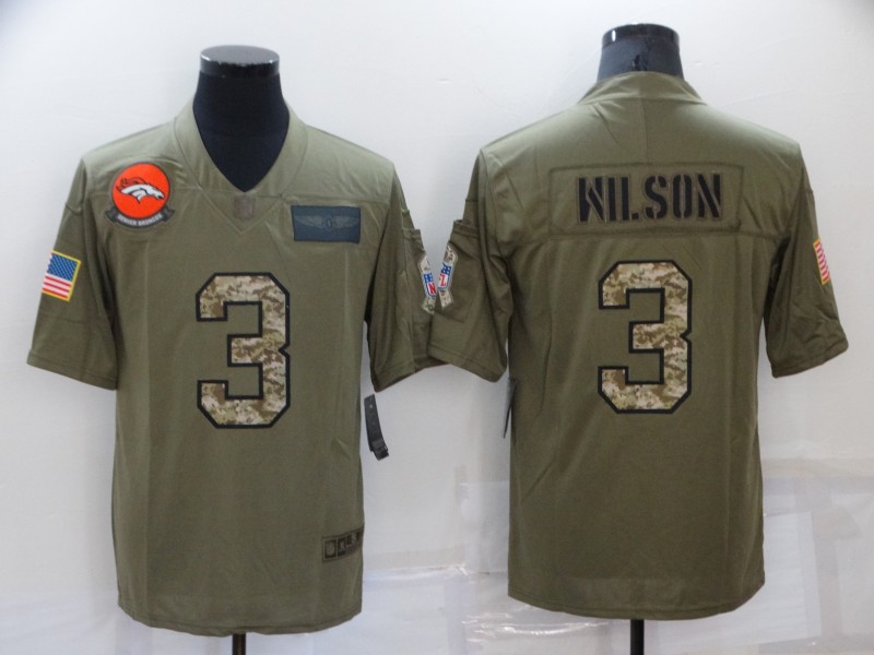 Men's Denver Broncos #3 Russell Wilson Olive Camo Salute To Service Limited Stitched Jersey