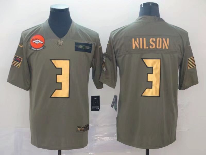 Men's Denver Broncos #3 Russell Wilson Olive Gold Salute To Service Limited Stitched Jersey