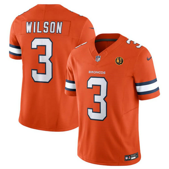 Men's Denver Broncos #3 Russell Wilson Orange 2023 F.U.S.E. With John Madden Patch Vapor Limited Stitched Football Jersey