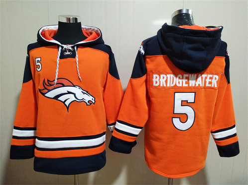 Men's Denver Broncos #5 Teddy Bridgewater Orange Ageless Must-Have Lace-Up Pullover Hoodie
