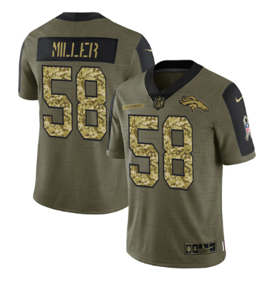 Men's Denver Broncos #58 Von Miller 2021 Olive Camo Salute To Service Limited Stitched Jersey