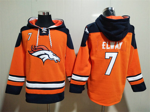 Men's Denver Broncos #7 John Elway Orange Ageless Must-Have Lace-Up Pullover Hoodie