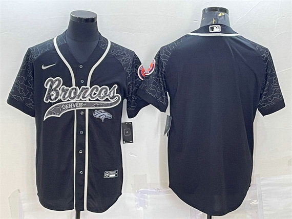 Men's Denver Broncos Blank Black Reflective With Patch Cool Base Stitched Baseball Jersey