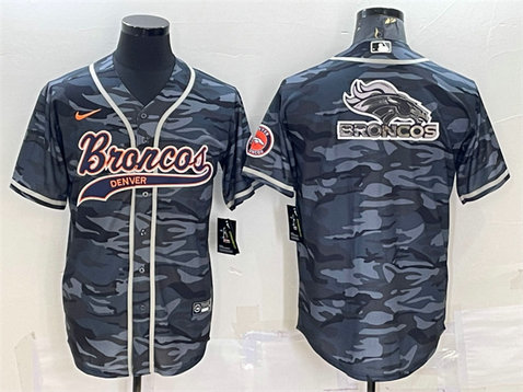 Men's Denver Broncos Grey Camo Team Big Logo With Patch Cool Base Stitched Baseball Jersey