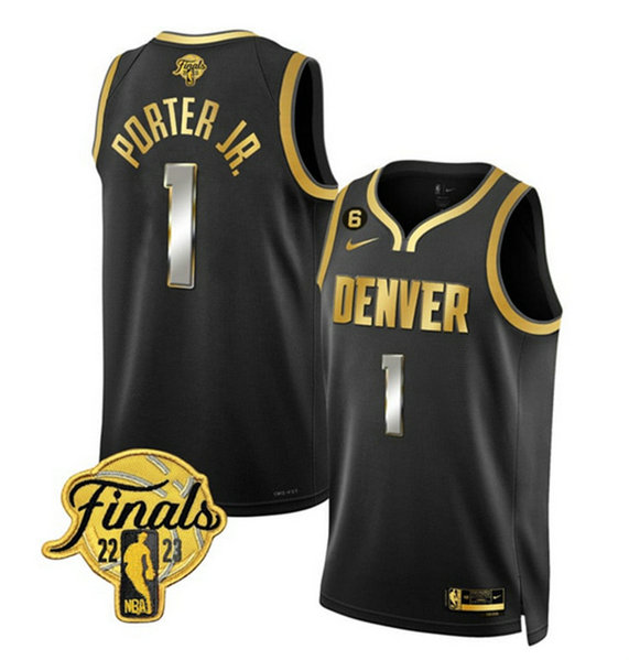 Men's Denver Nuggets #1 Michael Porter Jr. Black Gold Edition 2023 Finals Collection With NO.6 Patch Stitched Basketball Jersey