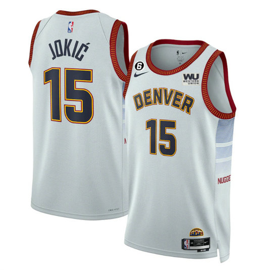 Men's Denver Nuggets #15 Nikola Jokic Grey 2022 23 City Edition Stitched Jersey