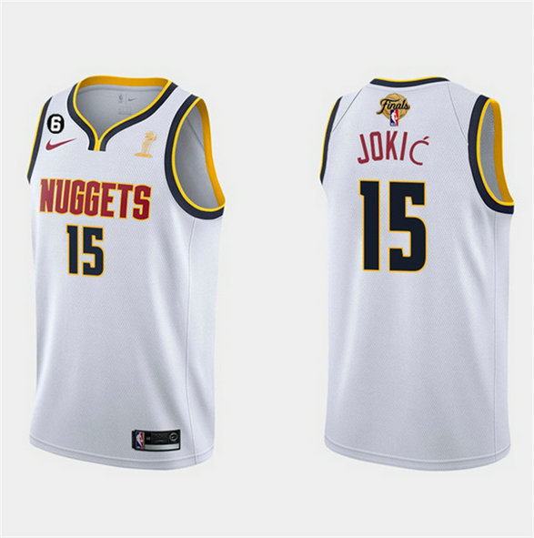 Men's Denver Nuggets #15 Nikola Jokic White 2023 Finals Champions Association Edition With NO.6 Patch Stitched Basketball Jersey