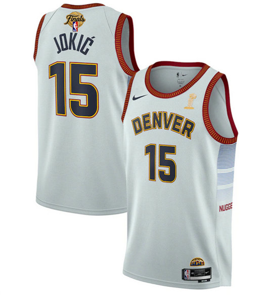 Men's Denver Nuggets #15 Nikola Jokic White 2023 Finals Champions Icon Edition Stitched Basketball Jersey