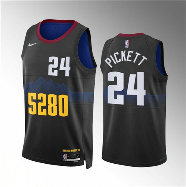 Men's Denver Nuggets #24 Jalen Pickett Black 2023 City Edition Stitched Basketball Jersey