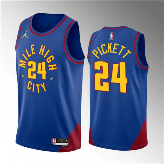 Men's Denver Nuggets #24 Jalen Pickett Blue 2023 Draft Statement Edition Stitched Basketball Jersey