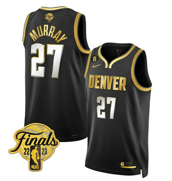 Men's Denver Nuggets #27 Jamal Murray Black Gold Edition 2023 Finals Collection With NO.6 Patch Stitched Basketball Jersey