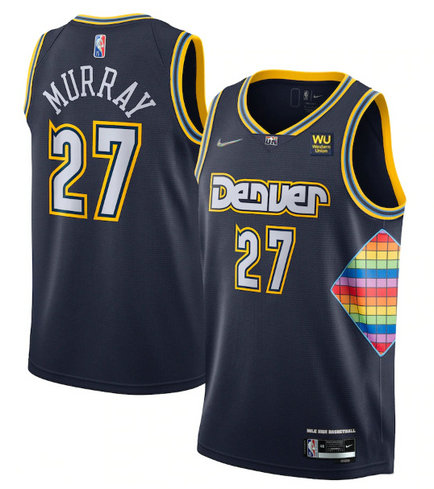 Men's Denver Nuggets #27 Jamal Murray Navy 2021 22 City Edition 75th Anniversary Stitched Jersey
