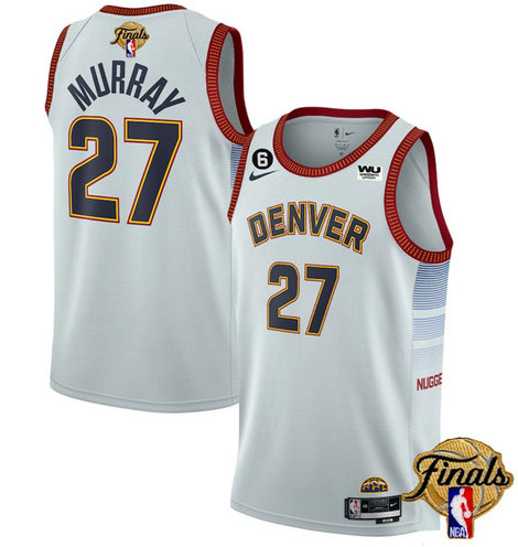 Men's Denver Nuggets #27 Jamal Murray Silver 2023 Finals Icon Edition With NO.6 Patch Stitched Basketball Jersey