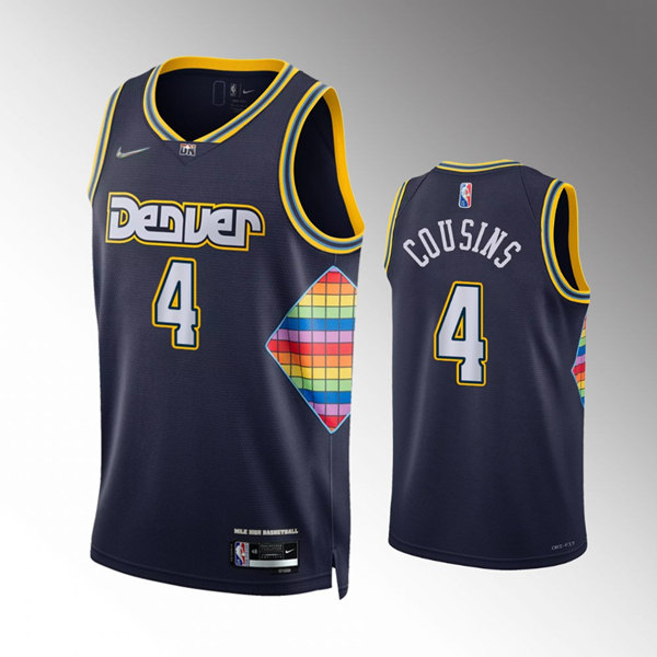 Men's Denver Nuggets #4 DeMarcus Cousins Navy 2021-22 City Edition 75th Anniversary Stitched Jersey