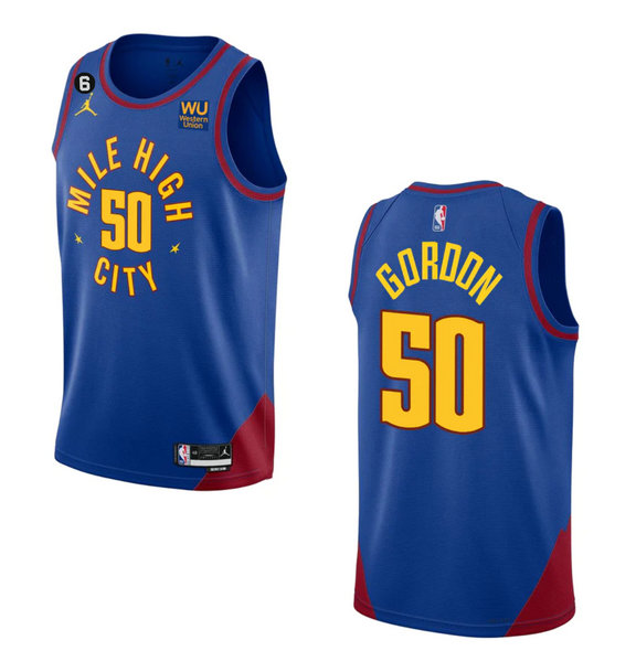 Men's Denver Nuggets #50 Aaron Gordon Blue 2022 23 Statement Edition With NO.6 Patch Stitched Jersey