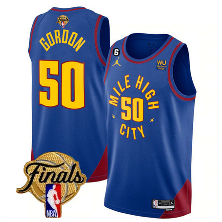 Men's Denver Nuggets #50 Aaron Gordon Blue 2023 Finals Statement Edition With NO.6 Patch Stitched Basketball Jersey