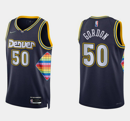 Men's Denver Nuggets #50 Aaron Gordon Navy 2021 22 City Edition 75th Anniversary Stitched Jersey