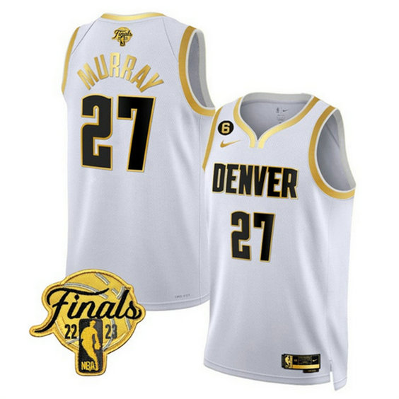 Men's Denver Nuggets Active Player Custom White Gold Edition 2023 Finals Collection With NO.6 Patch Stitched Basketball Jersey