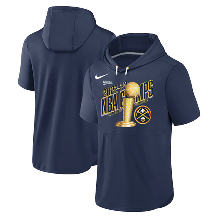 Men's Denver Nuggets Navy 2023 Champions Performance Short Sleeve Pullover Hoodie 2