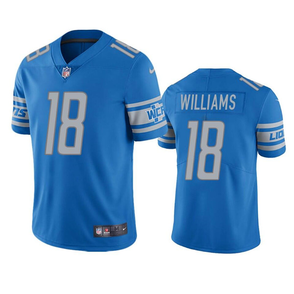 Men's Detroit Lions #18 Jameson Williams Blue Vapor Untouchable Limited Stitched JerseyS