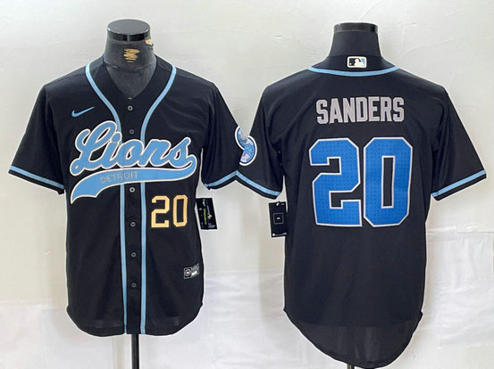 Men's Detroit Lions #20 Barry Sanders Black Cool Base Stitched Baseball Jersey 1
