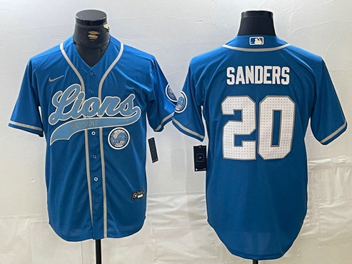 Men's Detroit Lions #20 Barry Sanders Blue Cool Base Stitched Baseball Jersey 1
