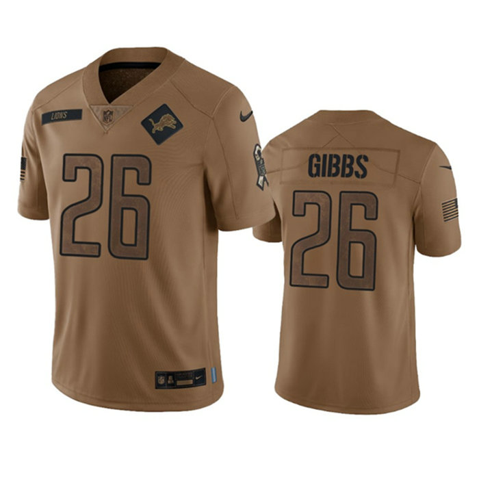 Men's Detroit Lions #26 Jahmyr Gibbs 2023 Brown Salute To Service Limited Stitched Jersey