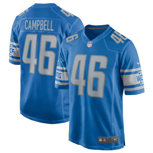 Men's Detroit Lions #46 Jack Campbell Blue Stitched Game Jersey
