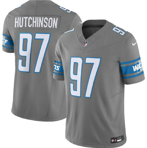 Men's Detroit Lions #97 Aidan Hutchinson Grey 2023 F.U.S.E. Vapor Untouchable Limited Stitched Jersey