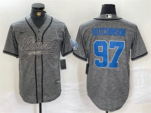 Men's Detroit Lions #97 Aidan Hutchinson Grey Cool Base Stitched Baseball JerseyS