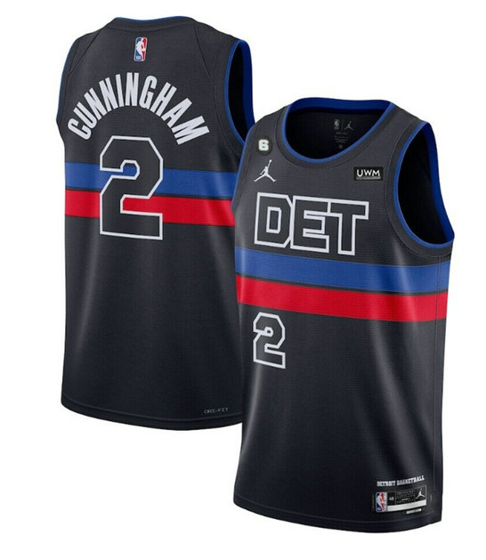 Men's Detroit Pistons #2 Cade Cunningham Black 2022 23 City Edition With NO.6 Patch Stitched Basketball Jersey