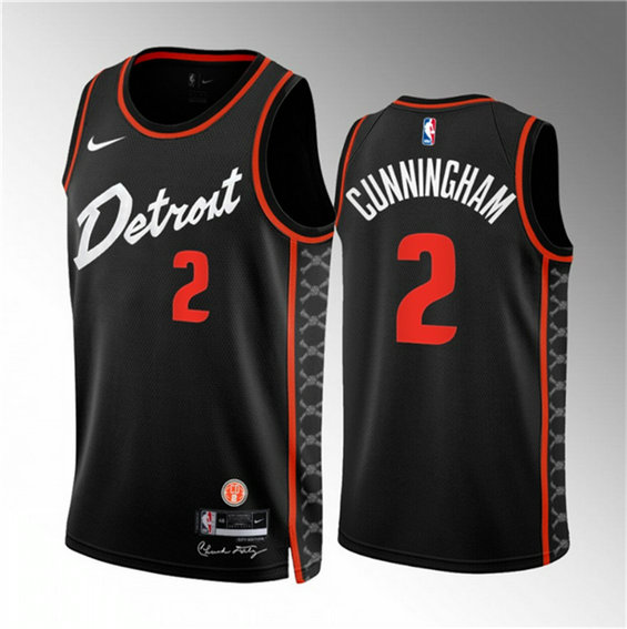 Men's Detroit Pistons #2 Cade Cunningham Black 2023 24 City Edition Stitched Basketball Jersey