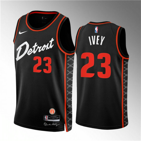 Men's Detroit Pistons #23 Jaden Ivey Black 2023 24 City Edition Stitched Basketball Jersey