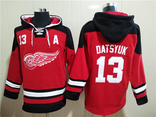 Men's Detroit Red Wings #13 Pavel Datsyuk Red Ageless Must-Have Lace-Up Pullover Hoodie