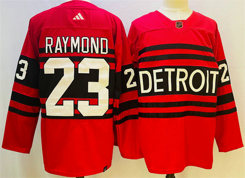 Men's Detroit Red Wings #23 Lucas Raymond Red 2022 23 Reverse Retro Stitched Jersey