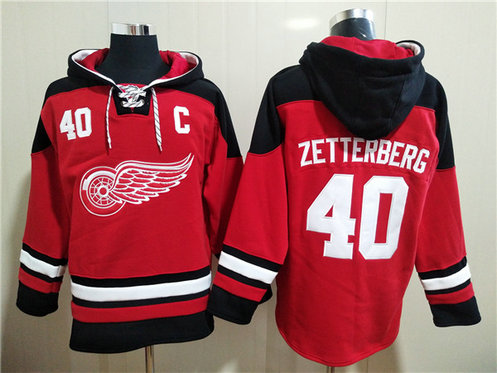 Men's Detroit Red Wings #40 Henrik Zetterberg Red Ageless Must-Have Lace-Up Pullover Hoodie