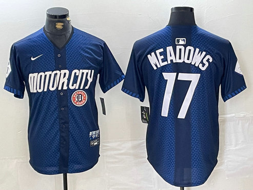 Men's Detroit Tigers #17 Parker Meadows 2024 Navy City Connect Cool Base Limited Stitched Jersey 1